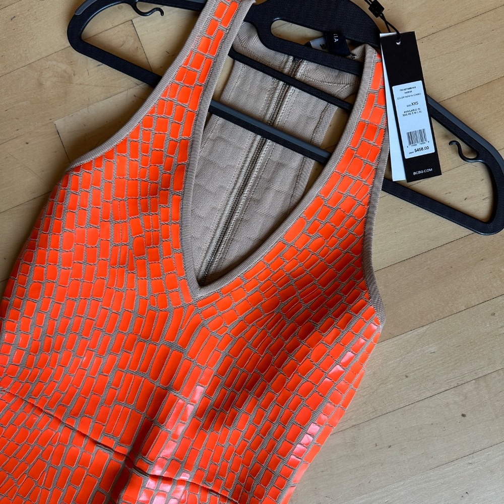 NEW BCBGMaxAzria Gemma Bodycon Dress in Papaya Dress, XXS, - Picture 2 of 7